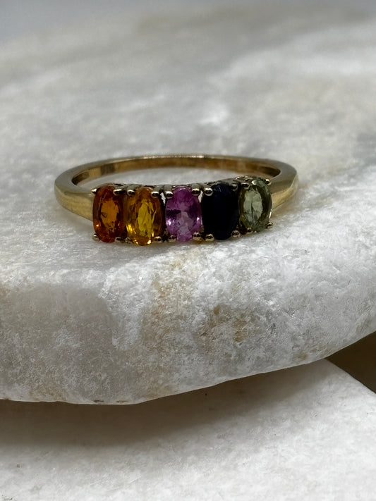 925 Sterling Silver 18k Gold Vermeil Rainbow Sapphire Eternity Band Size S