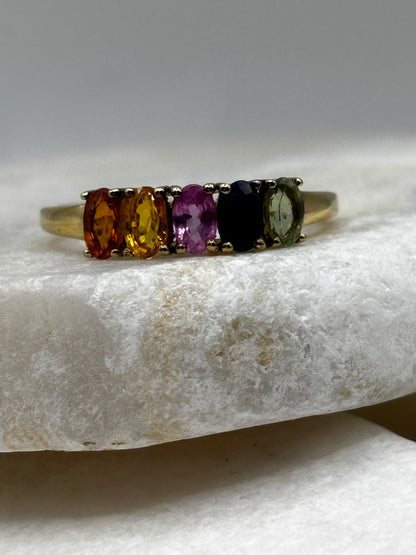 925 Sterling Silver 18k Gold Vermeil Rainbow Sapphire Eternity Band Size S