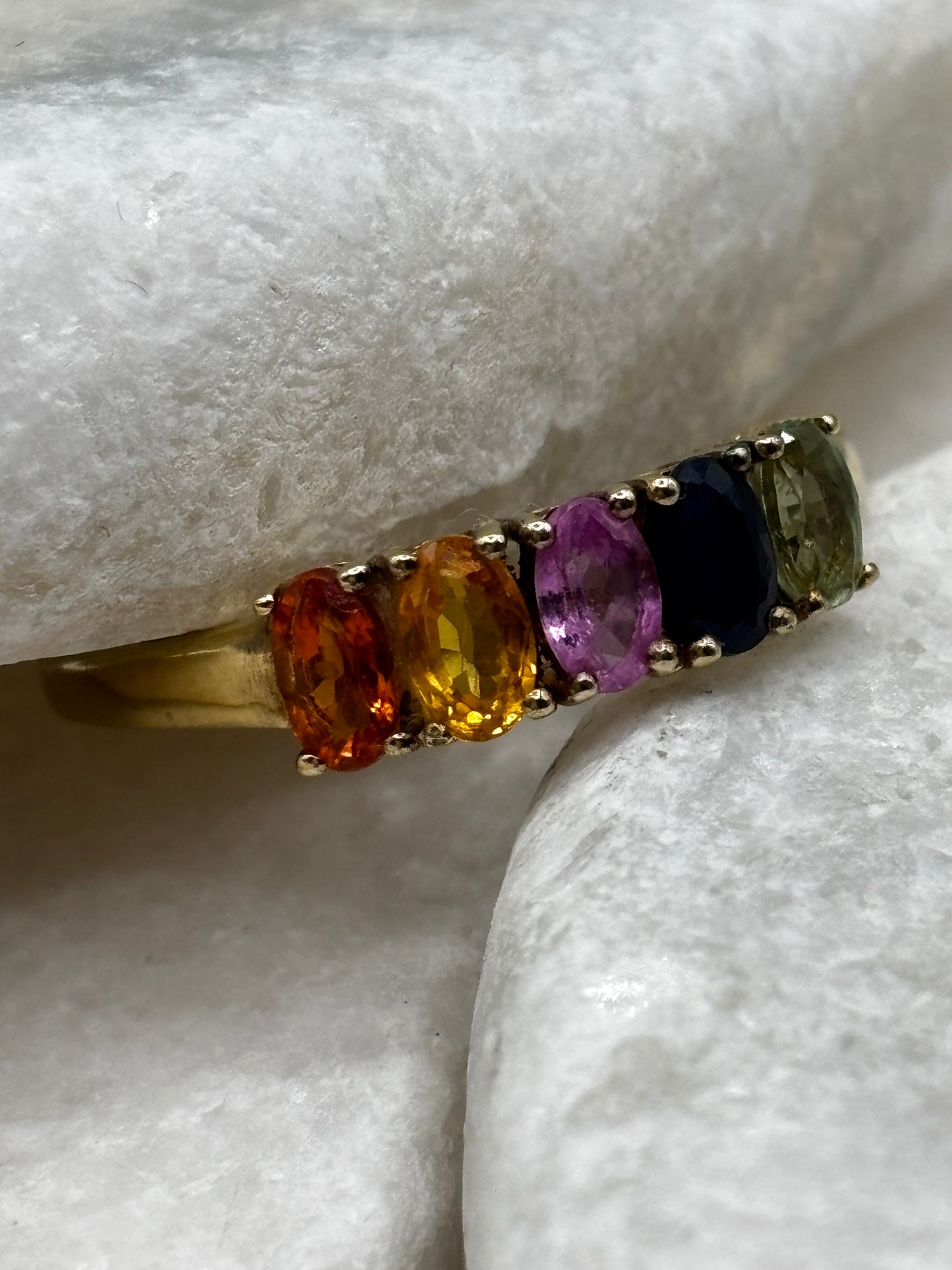 925 Sterling Silver 18k Gold Vermeil Rainbow Sapphire Eternity Band Size S