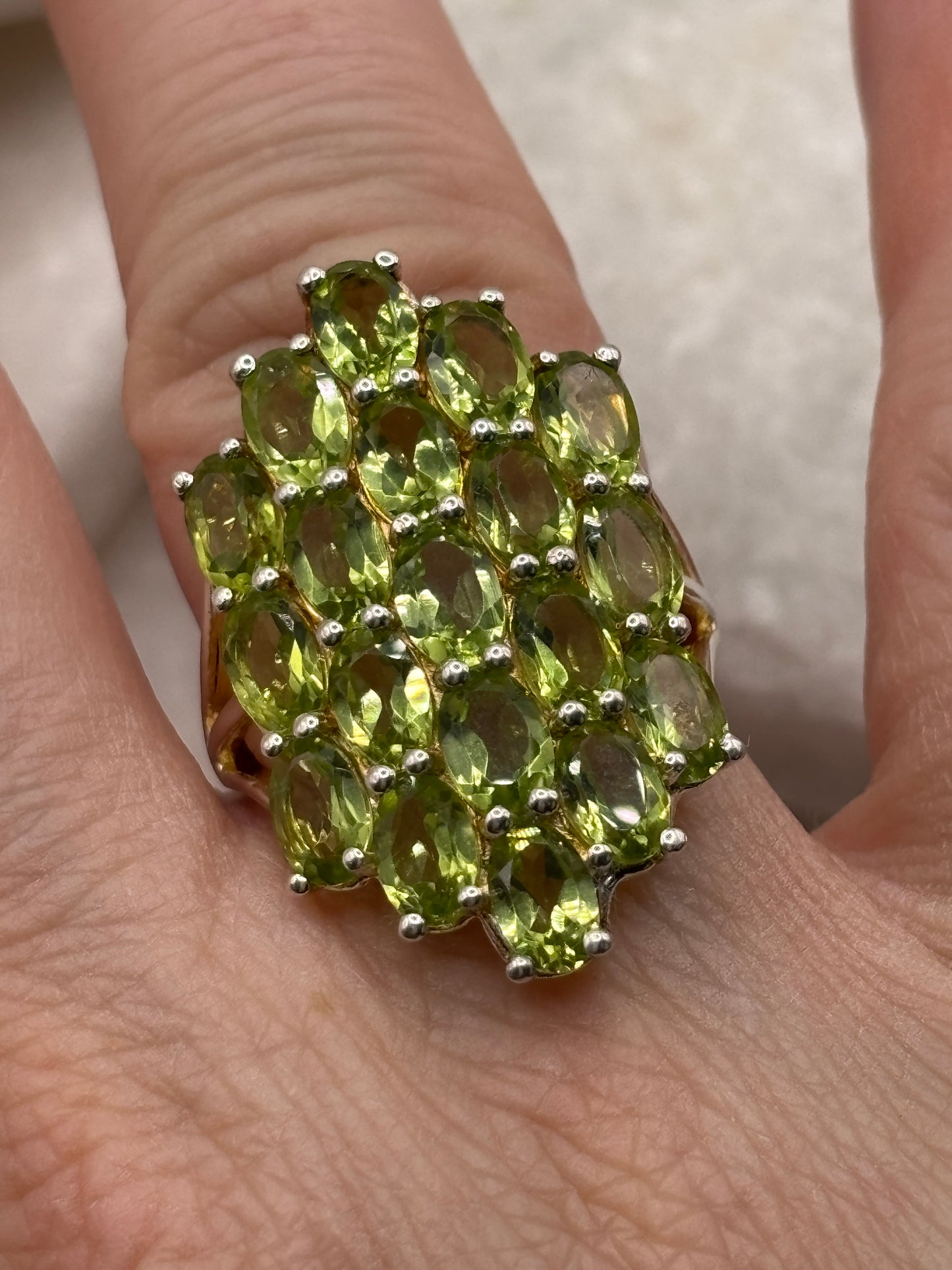 925 Sterling Silver Peridot Cluster Ring Size P