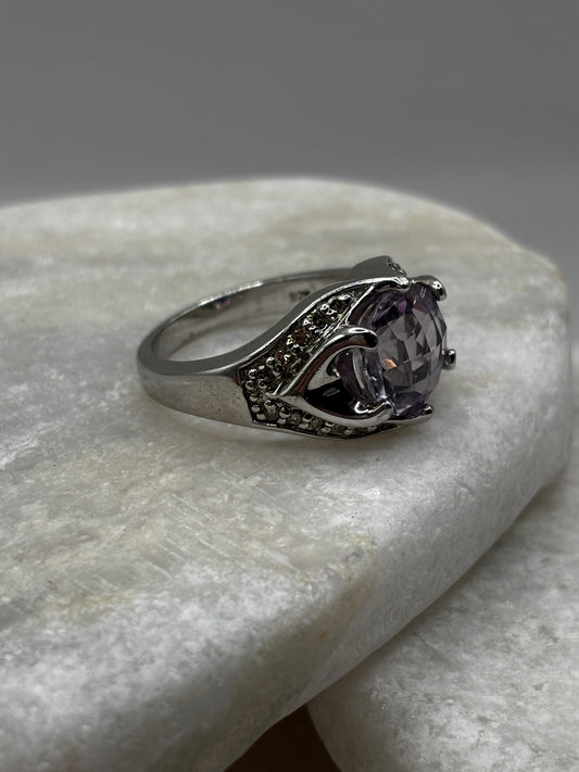 925 Sterling Silver Amethyst and Diamond Set Cocktail Ring Size O
