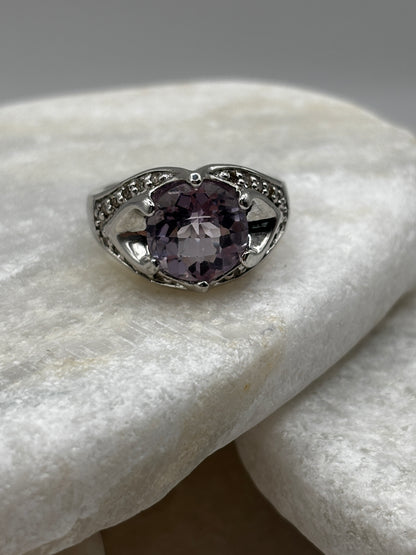 925 Sterling Silver Amethyst and Diamond Set Cocktail Ring Size O