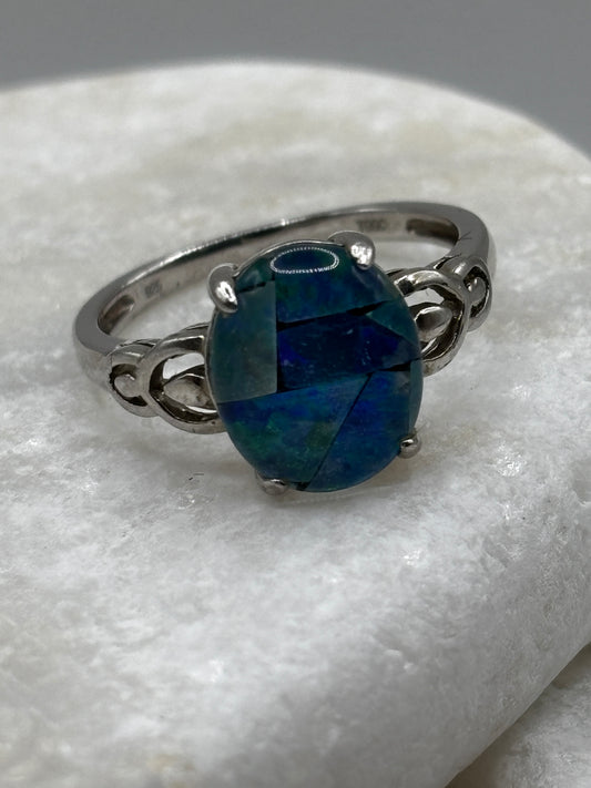 925 Sterling Silver Mosaic Opal Ring Size M