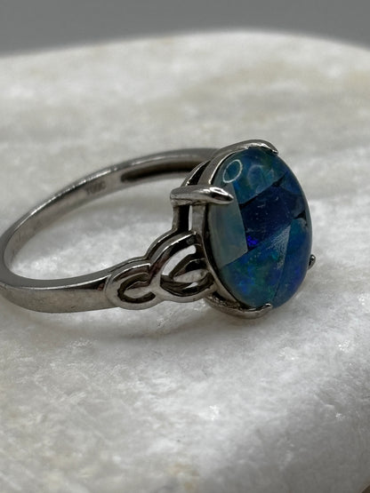 925 Sterling Silver Mosaic Opal Ring Size M