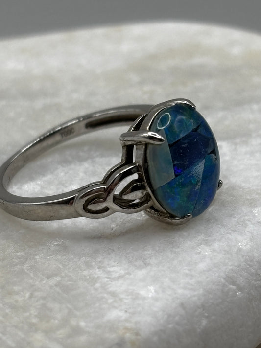 925 Sterling Silver Mosaic Opal Ring Size M