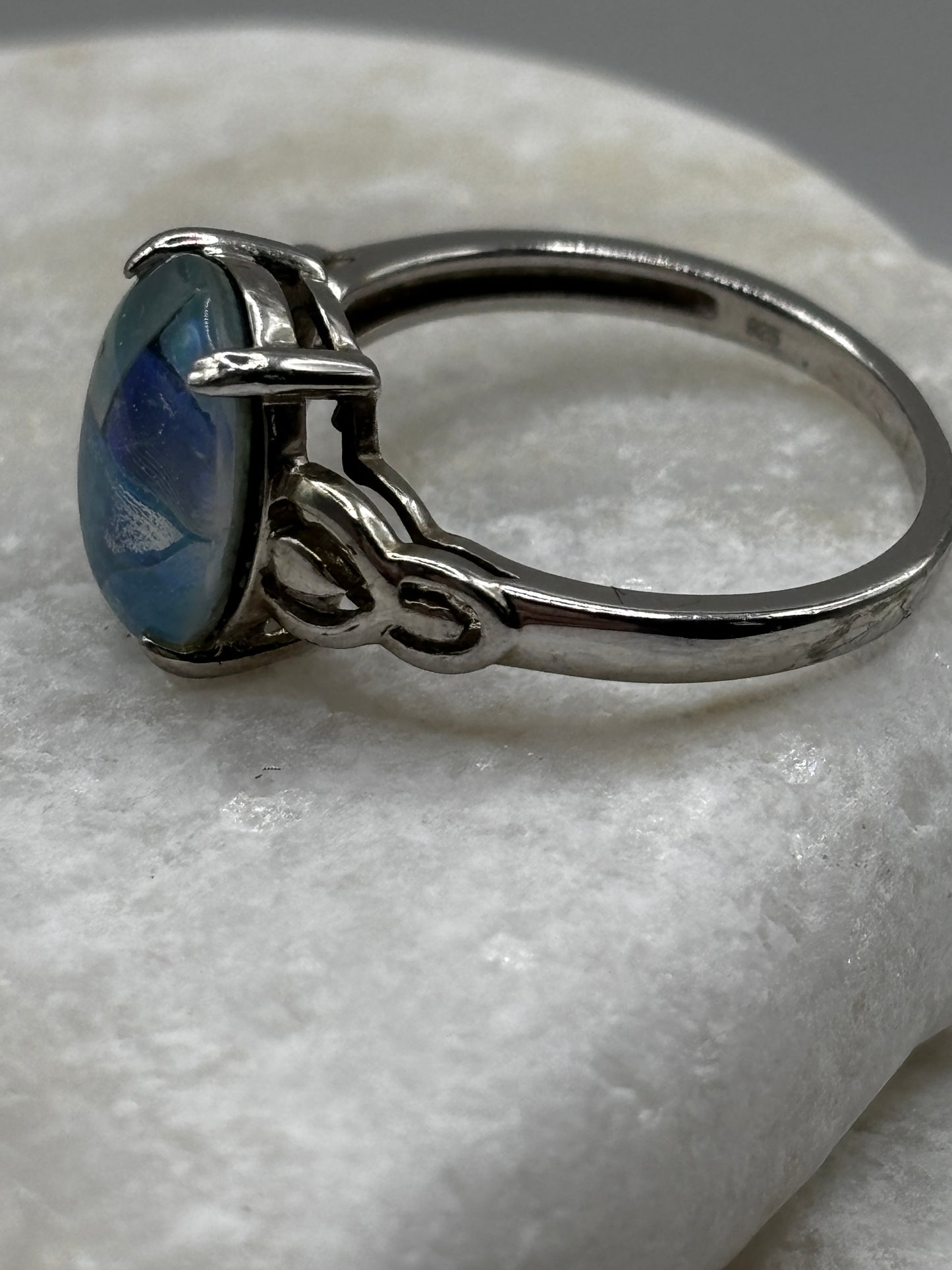 925 Sterling Silver Mosaic Opal Ring Size M