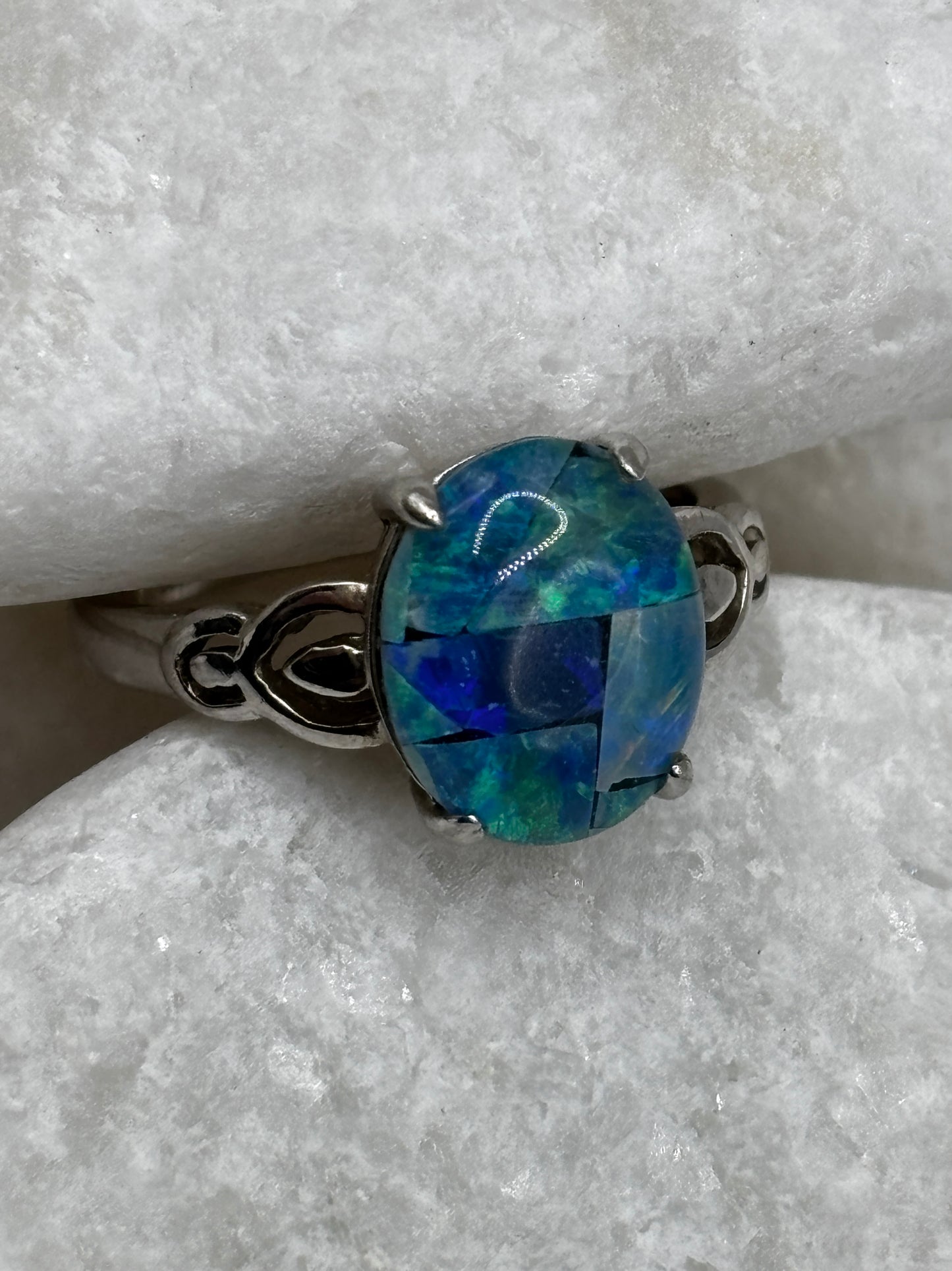 925 Sterling Silver Mosaic Opal Ring Size M