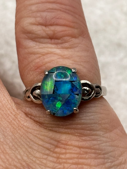 925 Sterling Silver Mosaic Opal Ring Size M
