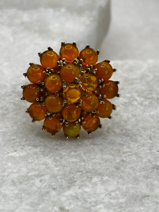 925 Sterling Silver Fire Opal Cluster Ring - Size L