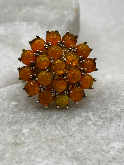 925 Sterling Silver Fire Opal Cluster Ring - Size L