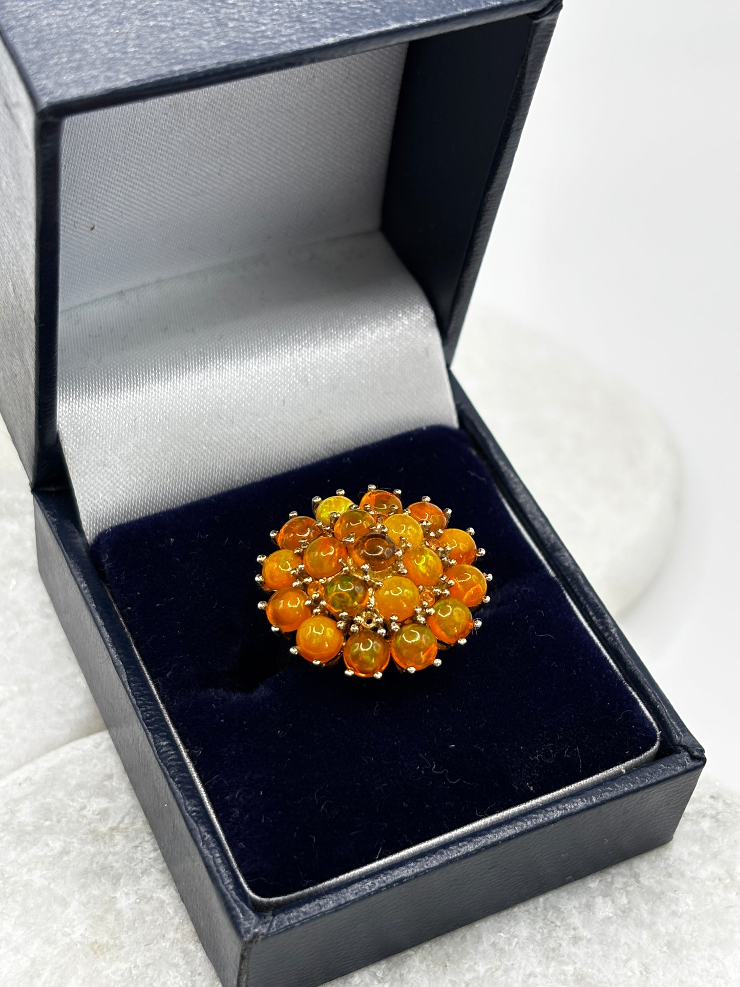 925 Sterling Silver Fire Opal Cluster Ring - Size L