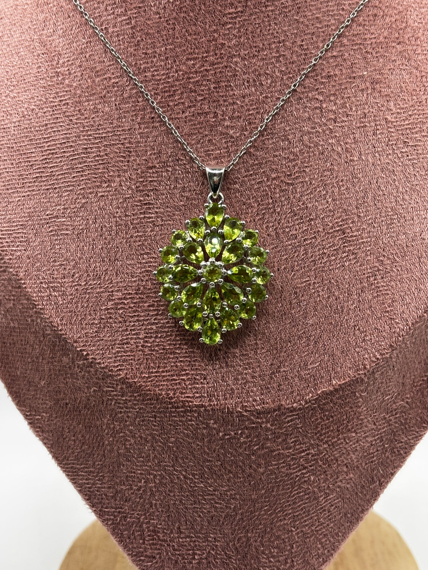 Natural Peridot Cluster Pendant Necklace – 925 Sterling Silver, 45cm Chain (One of a Kind)