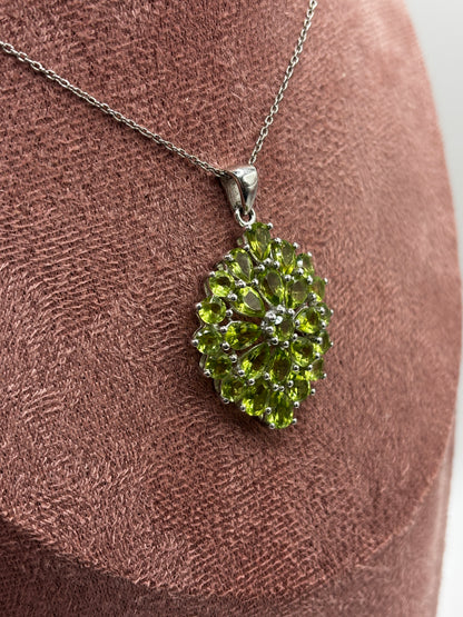 Natural Peridot Cluster Pendant Necklace – 925 Sterling Silver, 45cm Chain (One of a Kind)