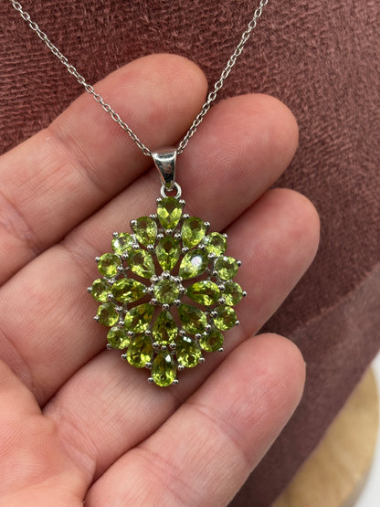 Natural Peridot Cluster Pendant Necklace – 925 Sterling Silver, 45cm Chain (One of a Kind)