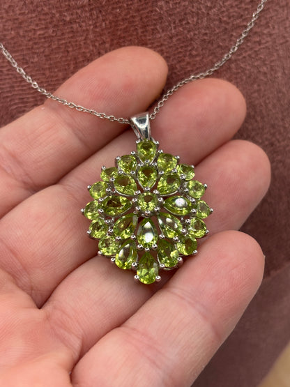 Natural Peridot Cluster Pendant Necklace – 925 Sterling Silver, 45cm Chain (One of a Kind)