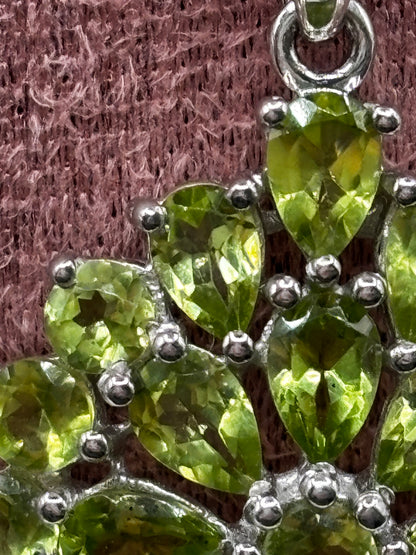 Natural Peridot Cluster Pendant Necklace – 925 Sterling Silver, 45cm Chain (One of a Kind)