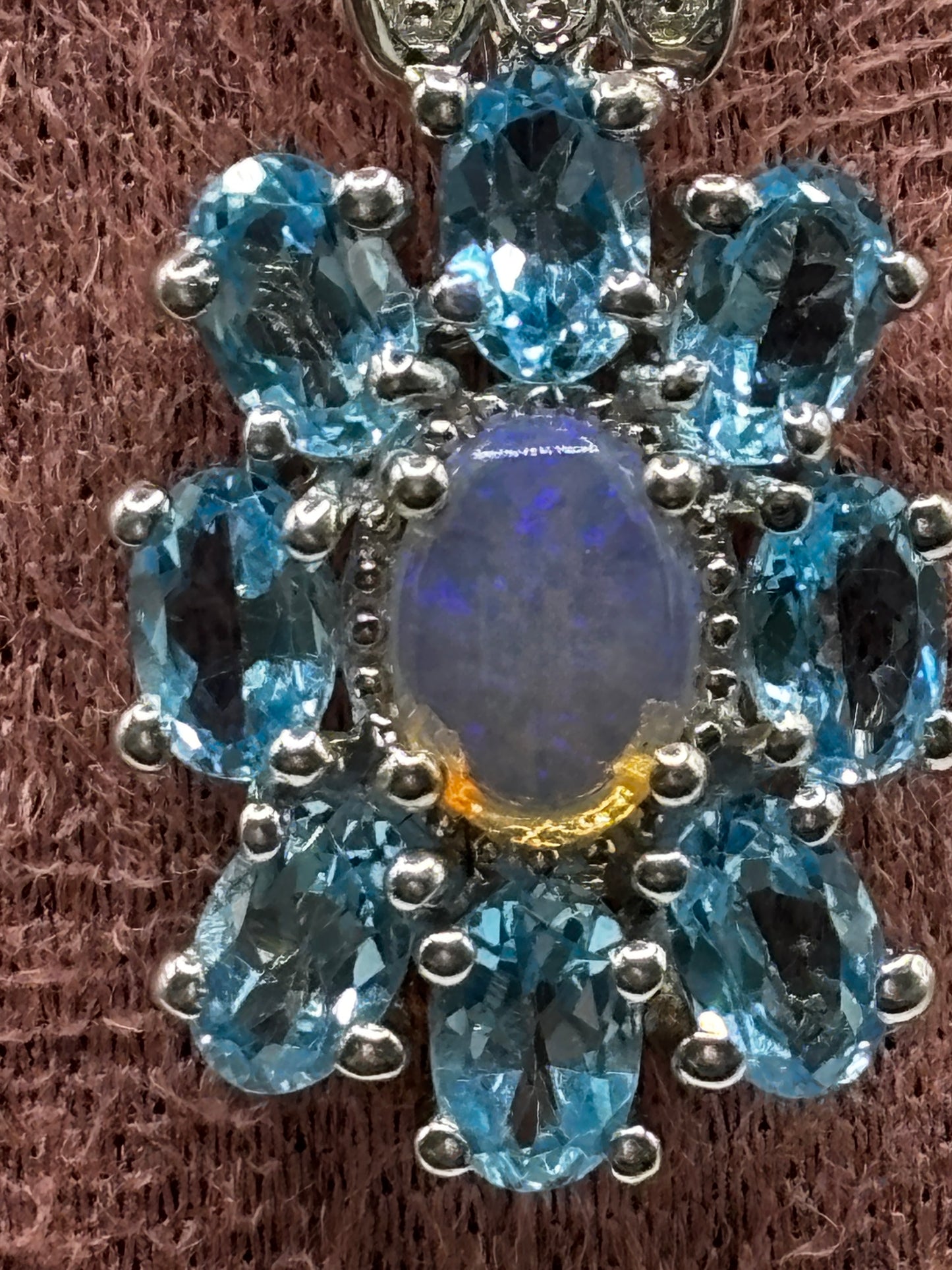 Genuine Opal & Swiss Blue Topaz Halo Pendant with Diamonds | 925 Sterling Silver | 45cm Chain | October Birthstone Necklace | One Available