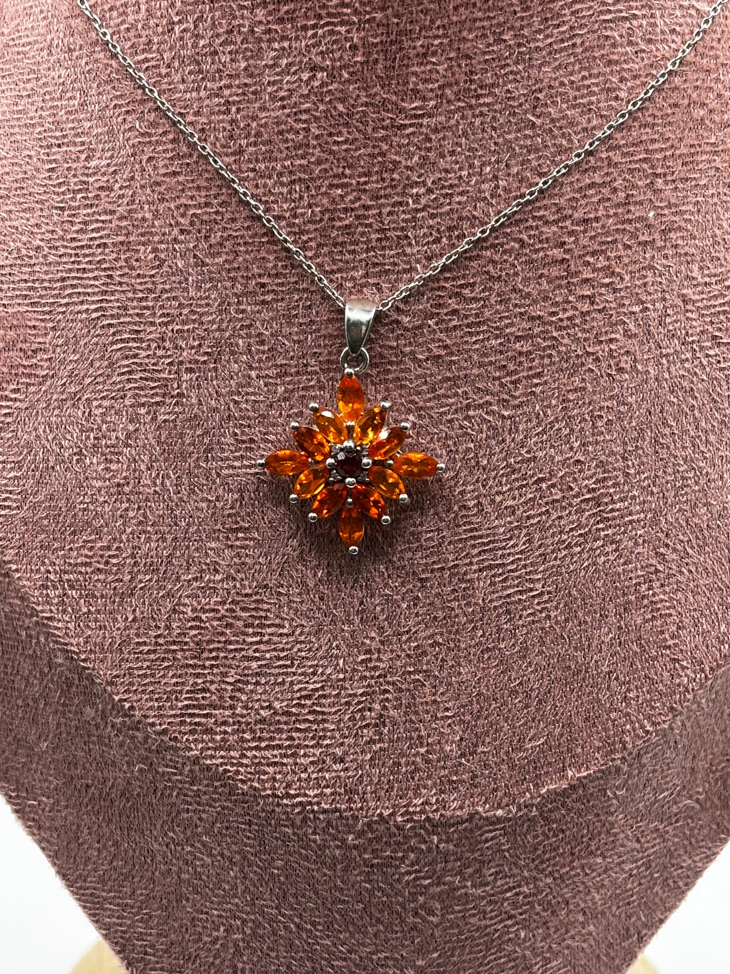 Genuine Orange Kyanite Star Cluster Pendant with Fire Opal Centre | 925 Sterling Silver | 45cm Chain | One of a Kind Statement Necklace