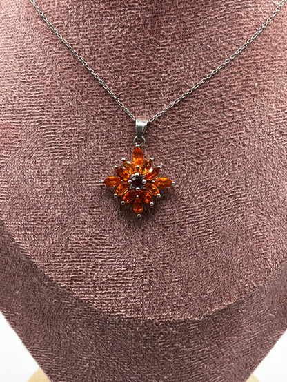 Genuine Orange Kyanite Star Cluster Pendant with Fire Opal Centre | 925 Sterling Silver | 45cm Chain | One of a Kind Statement Necklace