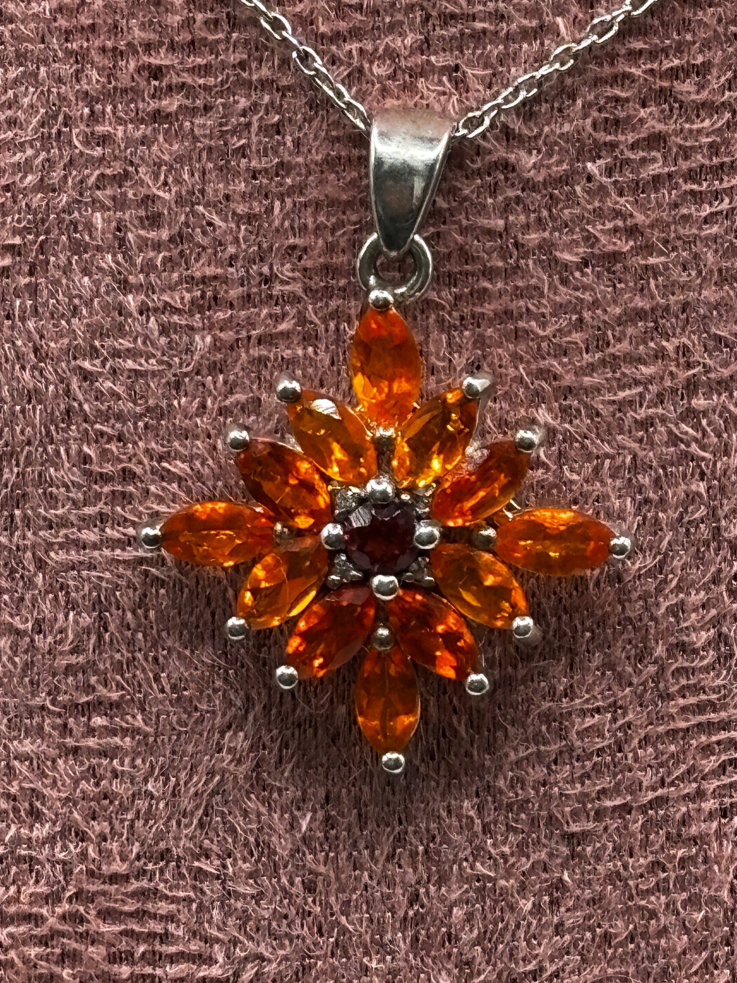 Genuine Orange Kyanite Star Cluster Pendant with Fire Opal Centre | 925 Sterling Silver | 45cm Chain | One of a Kind Statement Necklace