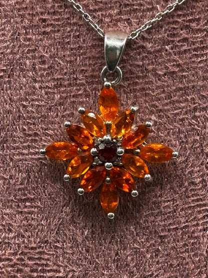 Genuine Orange Kyanite Star Cluster Pendant with Fire Opal Centre | 925 Sterling Silver | 45cm Chain | One of a Kind Statement Necklace
