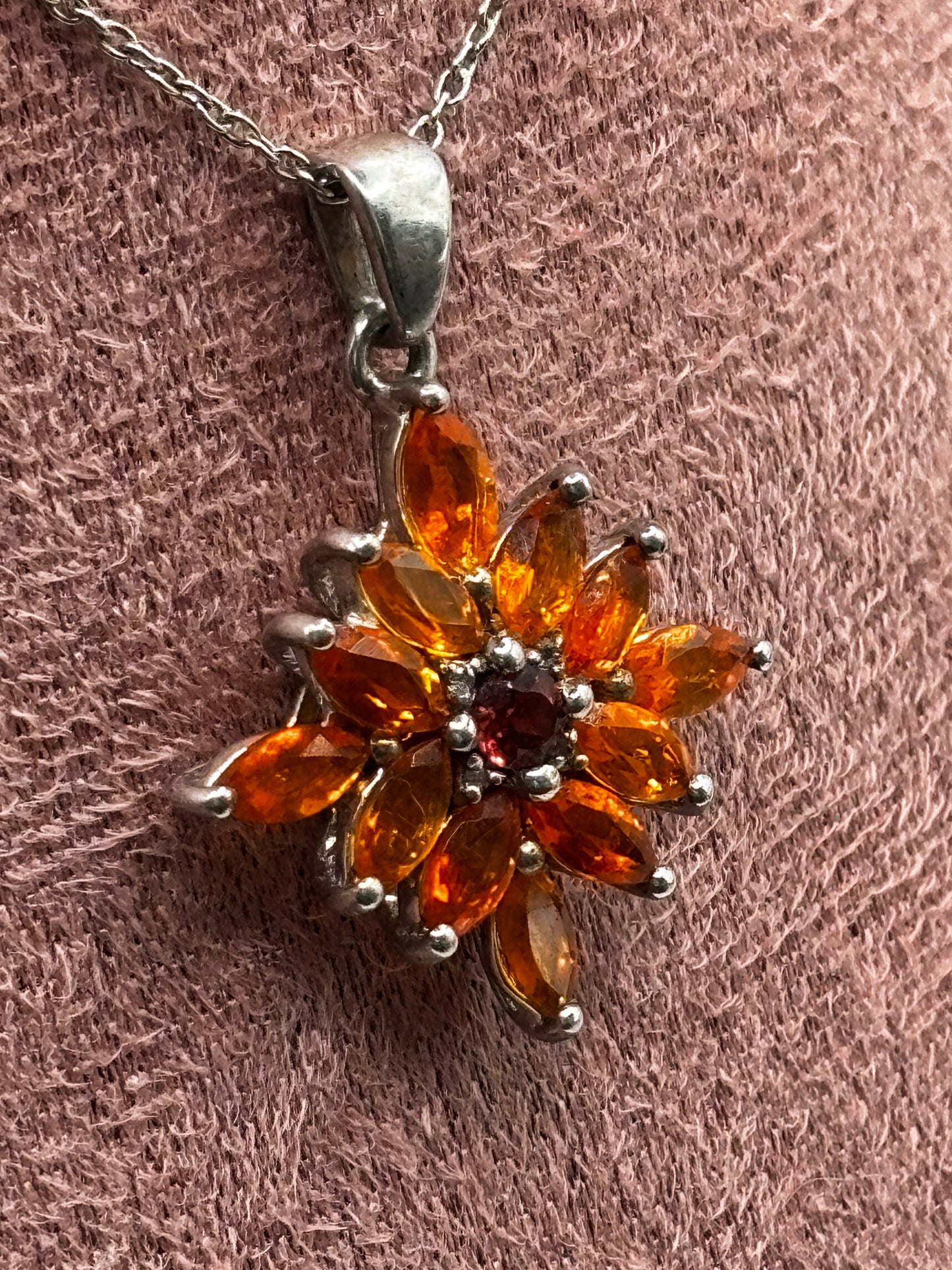 Genuine Orange Kyanite Star Cluster Pendant with Fire Opal Centre | 925 Sterling Silver | 45cm Chain | One of a Kind Statement Necklace