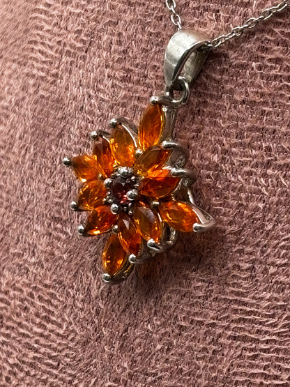 Genuine Orange Kyanite Star Cluster Pendant with Fire Opal Centre | 925 Sterling Silver | 45cm Chain | One of a Kind Statement Necklace
