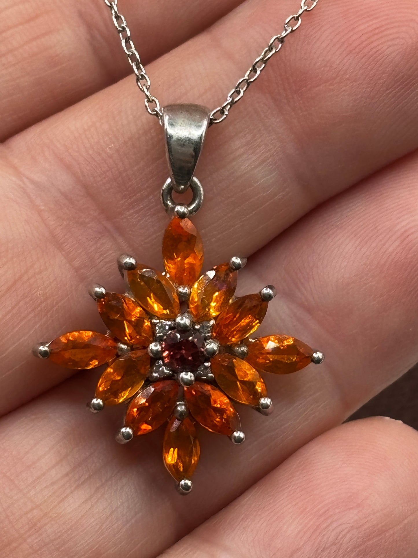 Genuine Orange Kyanite Star Cluster Pendant with Fire Opal Centre | 925 Sterling Silver | 45cm Chain | One of a Kind Statement Necklace