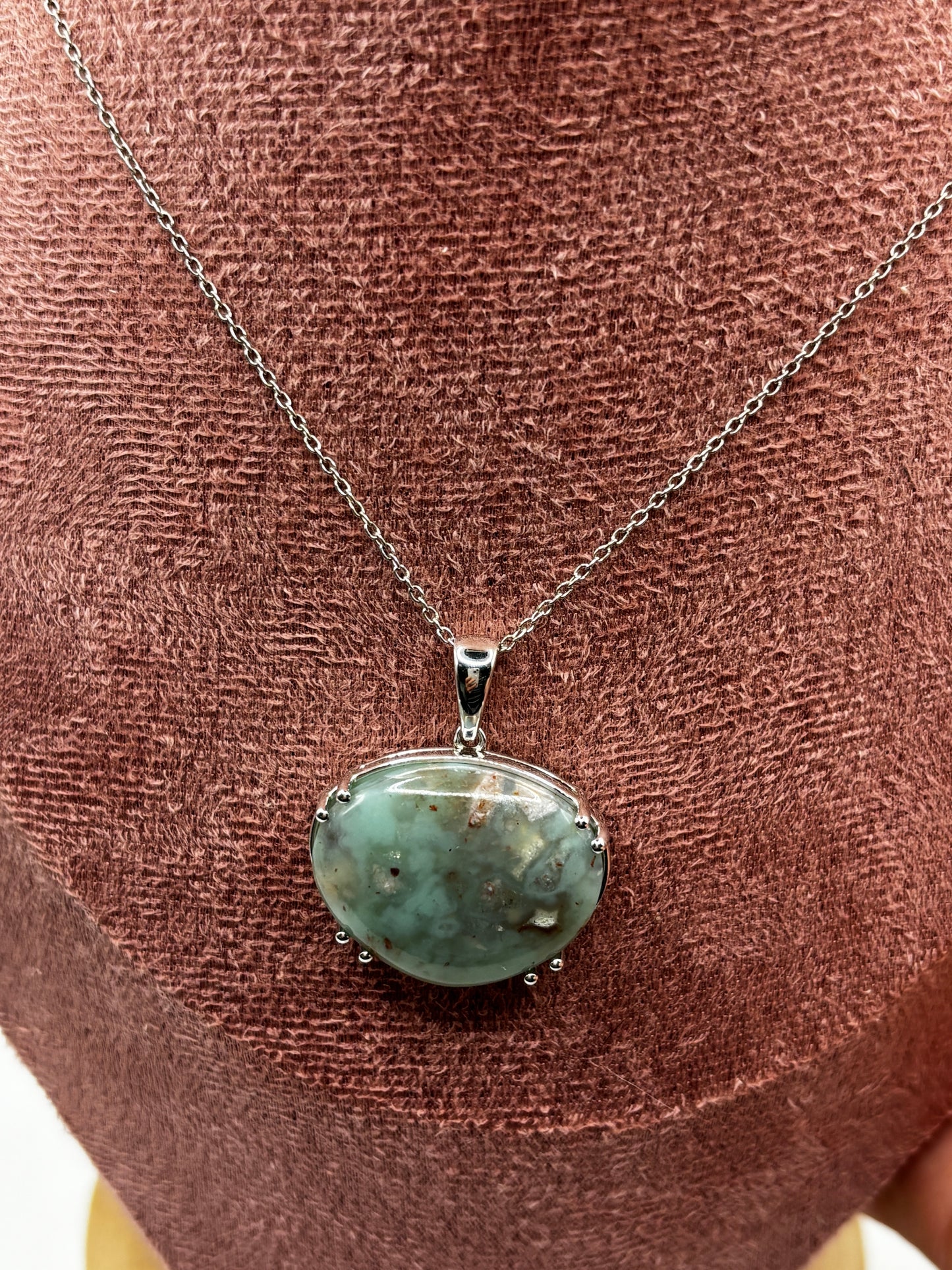 925 Sterling Silver Aquaprase Stone Pendant on 45cm Sterling Silver Chain