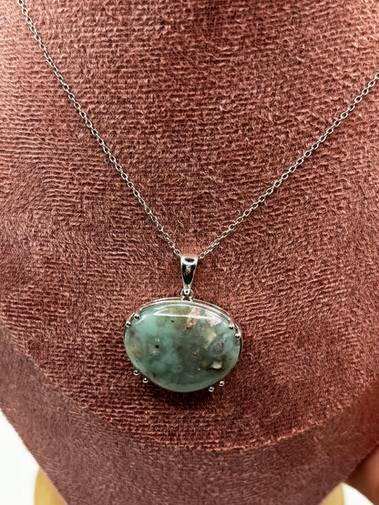 925 Sterling Silver Aquaprase Stone Pendant on 45cm Sterling Silver Chain