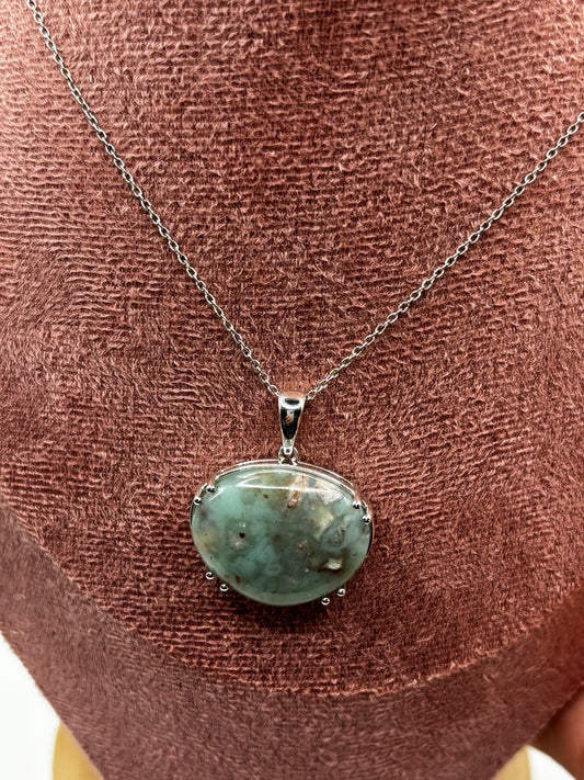 925 Sterling Silver Aquaprase Stone Pendant on 45cm Sterling Silver Chain