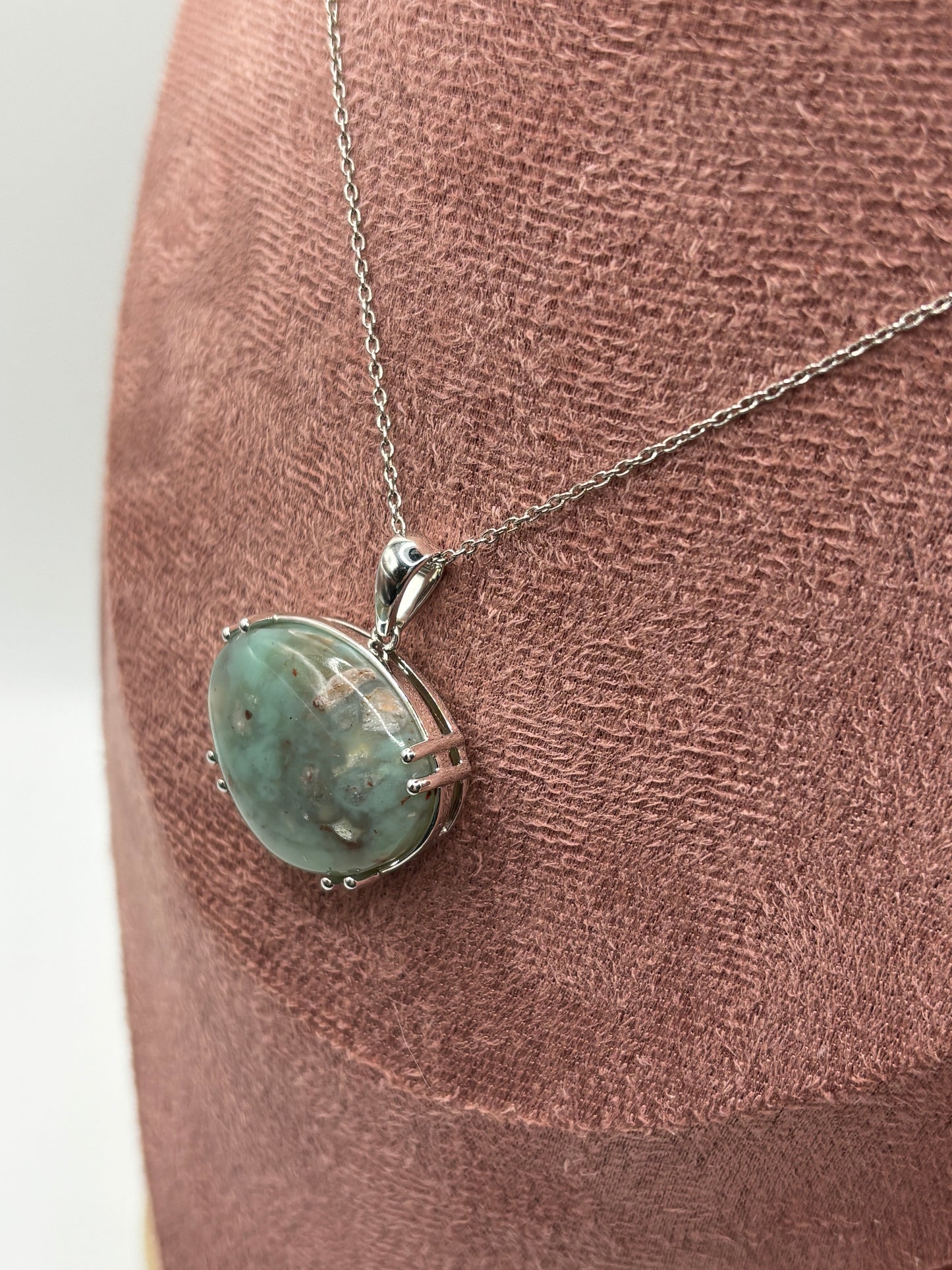 925 Sterling Silver Aquaprase Stone Pendant on 45cm Sterling Silver Chain