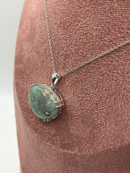 925 Sterling Silver Aquaprase Stone Pendant on 45cm Sterling Silver Chain