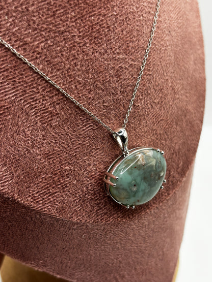 925 Sterling Silver Aquaprase Stone Pendant on 45cm Sterling Silver Chain