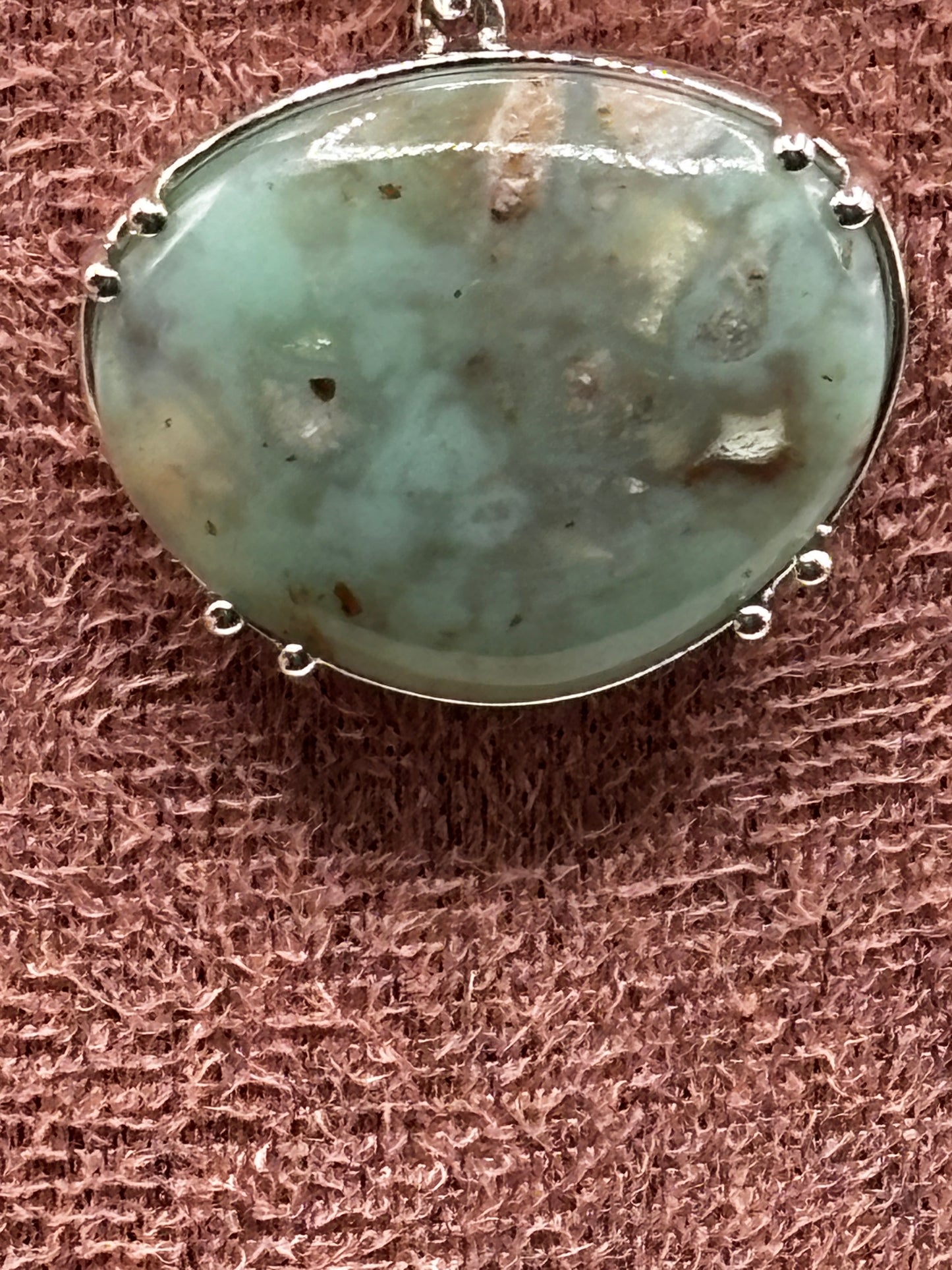 925 Sterling Silver Aquaprase Stone Pendant on 45cm Sterling Silver Chain