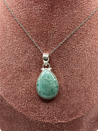 925 Sterling Silver Amazonite Teardrop Pendant on 45cm Sterling Silver Chain