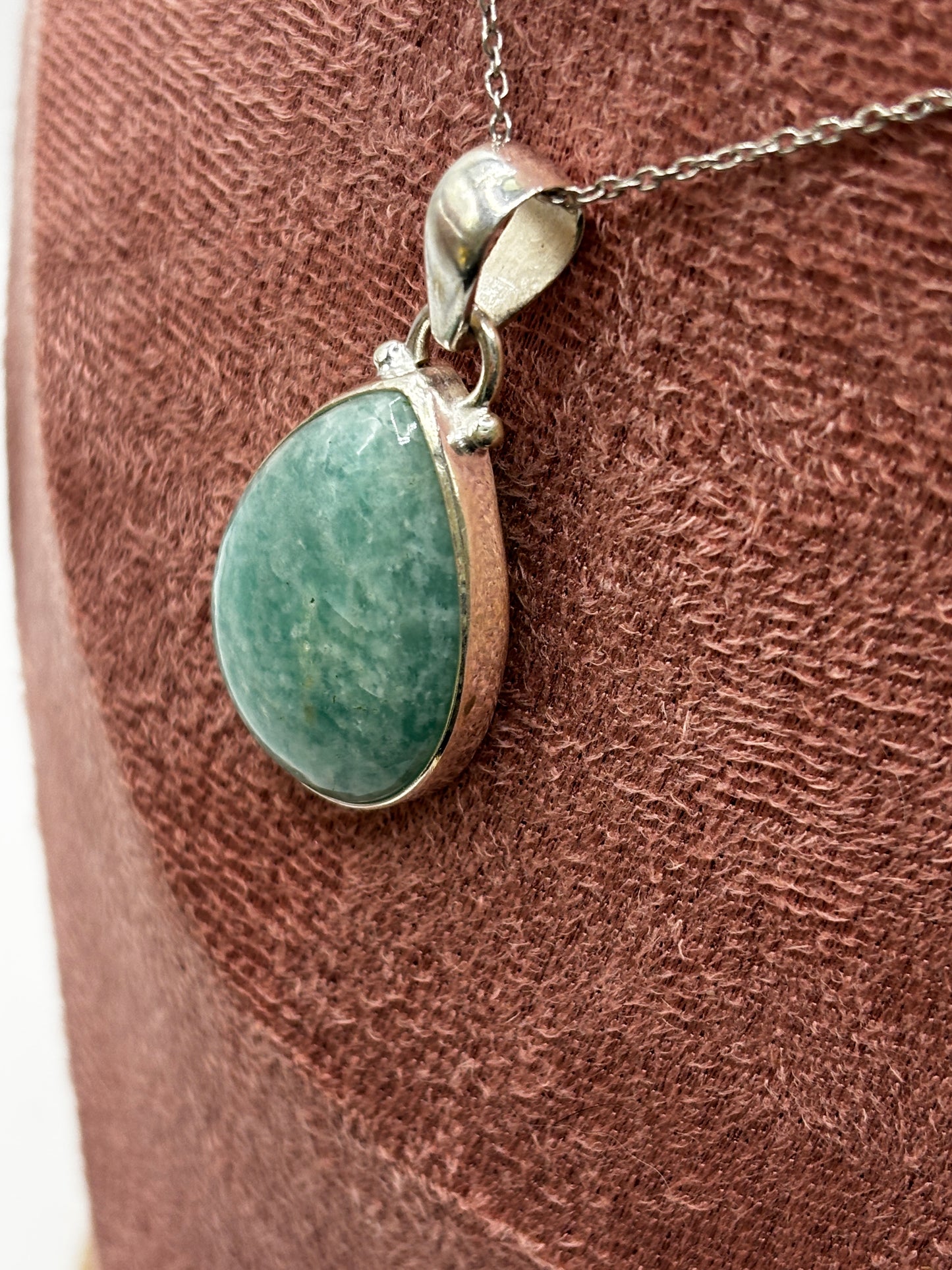 925 Sterling Silver Amazonite Teardrop Pendant on 45cm Sterling Silver Chain