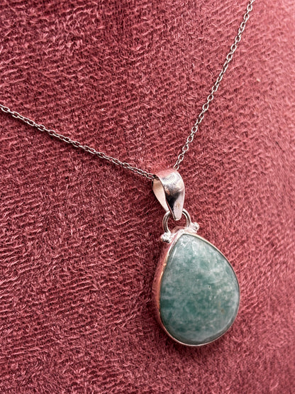 925 Sterling Silver Amazonite Teardrop Pendant on 45cm Sterling Silver Chain