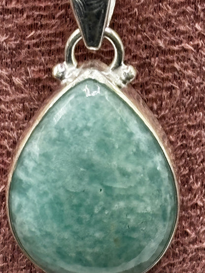 925 Sterling Silver Amazonite Teardrop Pendant on 45cm Sterling Silver Chain