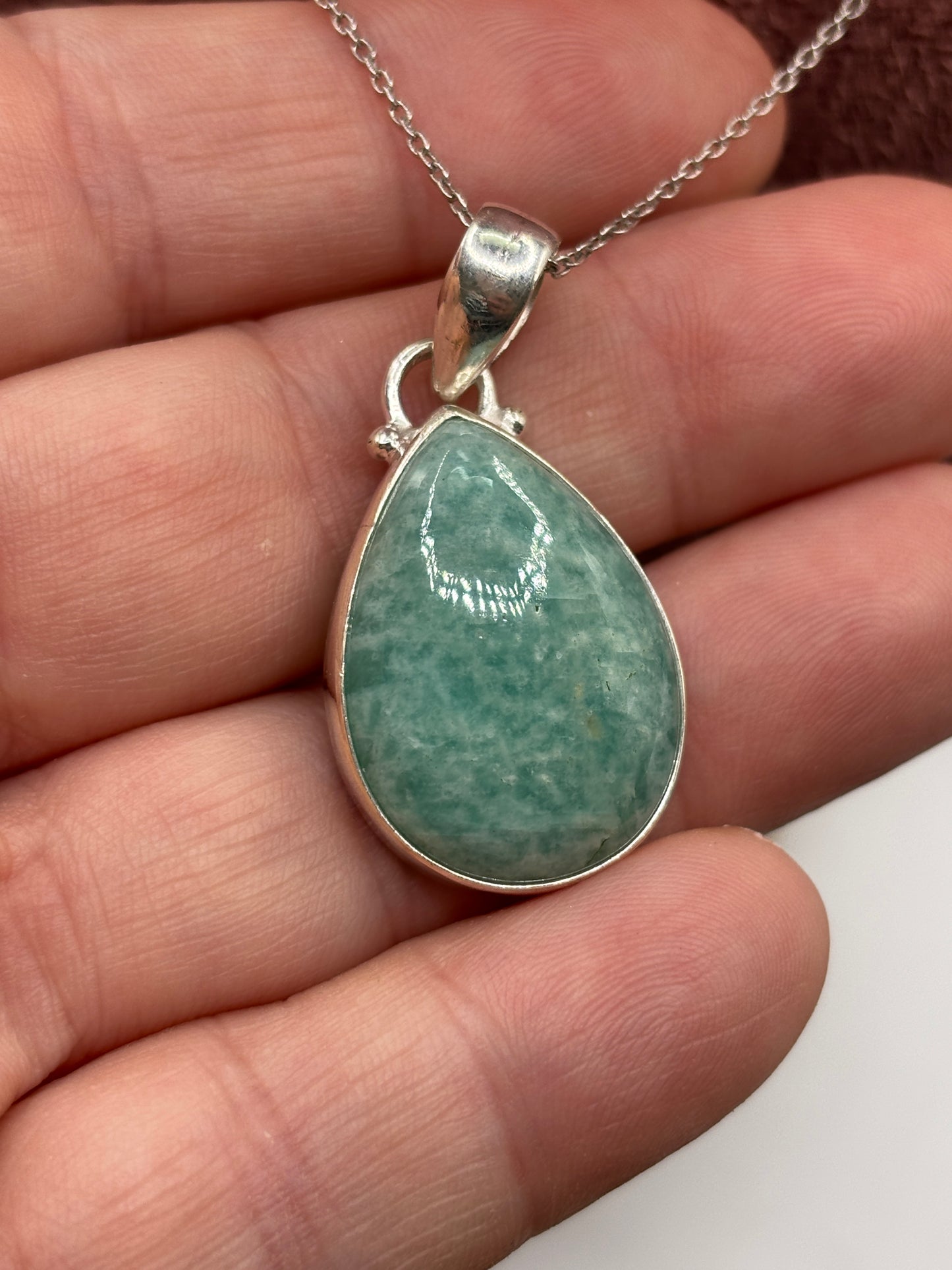 925 Sterling Silver Amazonite Teardrop Pendant on 45cm Sterling Silver Chain