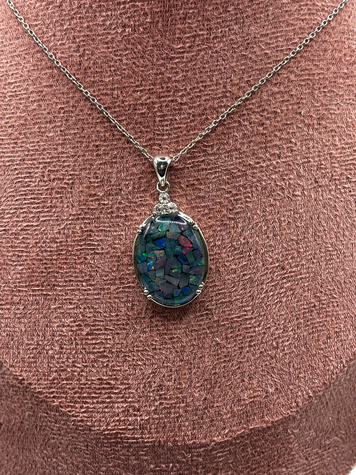 925 Sterling Silver Mosaic Opal Pendant on 45cm Sterling Silver Chain