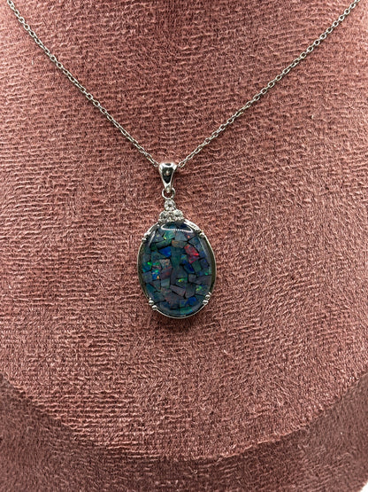 925 Sterling Silver Mosaic Opal Pendant on 45cm Sterling Silver Chain