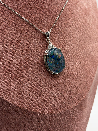 925 Sterling Silver Mosaic Opal Pendant on 45cm Sterling Silver Chain