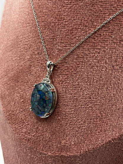 925 Sterling Silver Mosaic Opal Pendant on 45cm Sterling Silver Chain