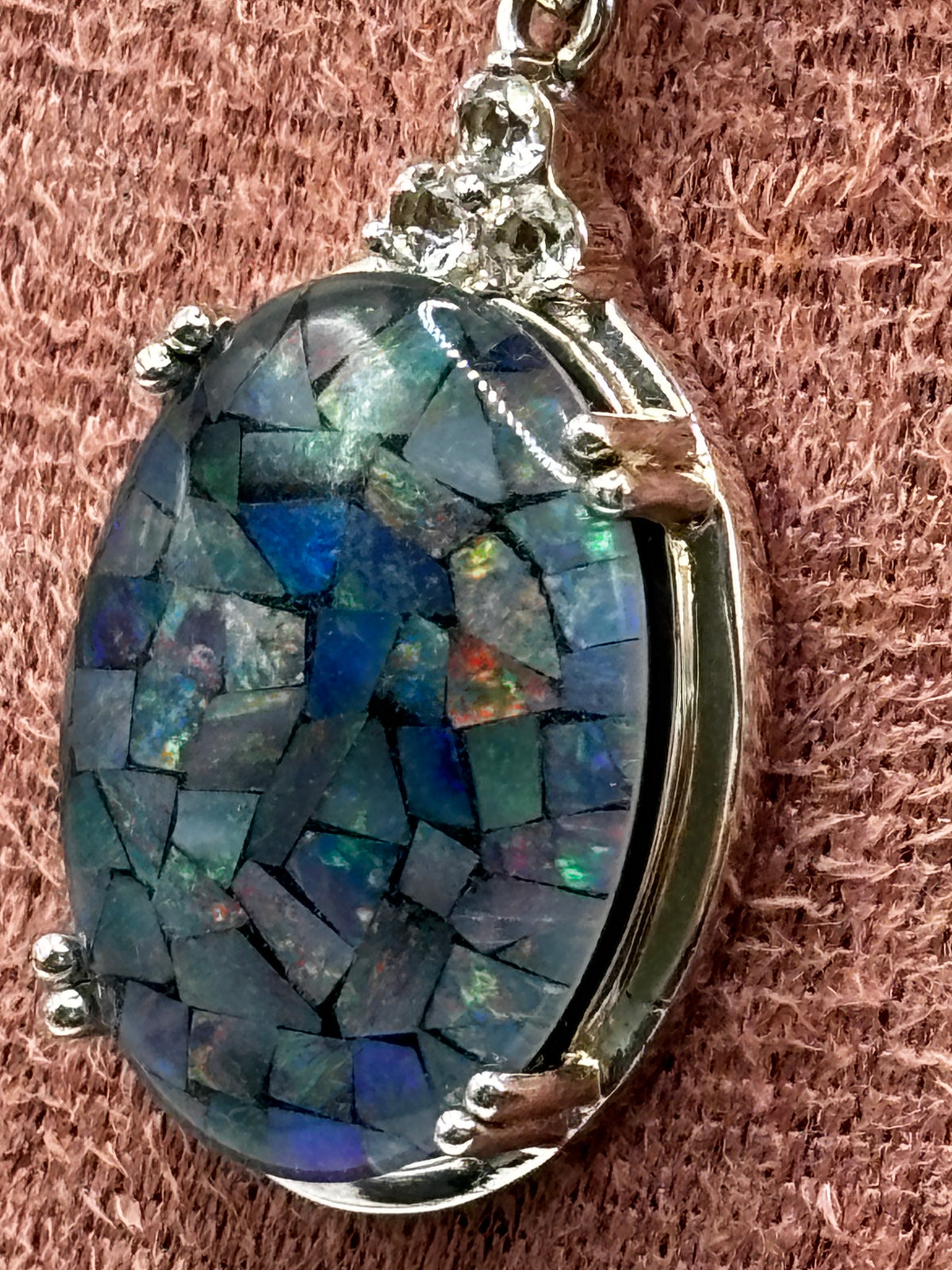 925 Sterling Silver Mosaic Opal Pendant on 45cm Sterling Silver Chain