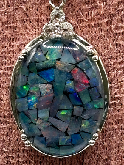 925 Sterling Silver Mosaic Opal Pendant on 45cm Sterling Silver Chain