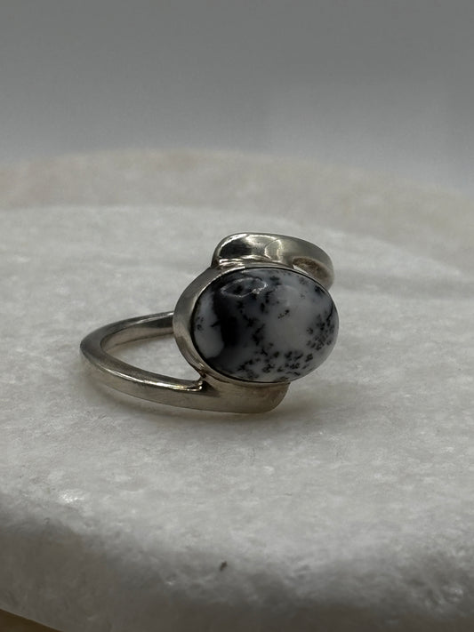 Vintage 925 Sterling Silver Dendritic Opal Ring - Size V