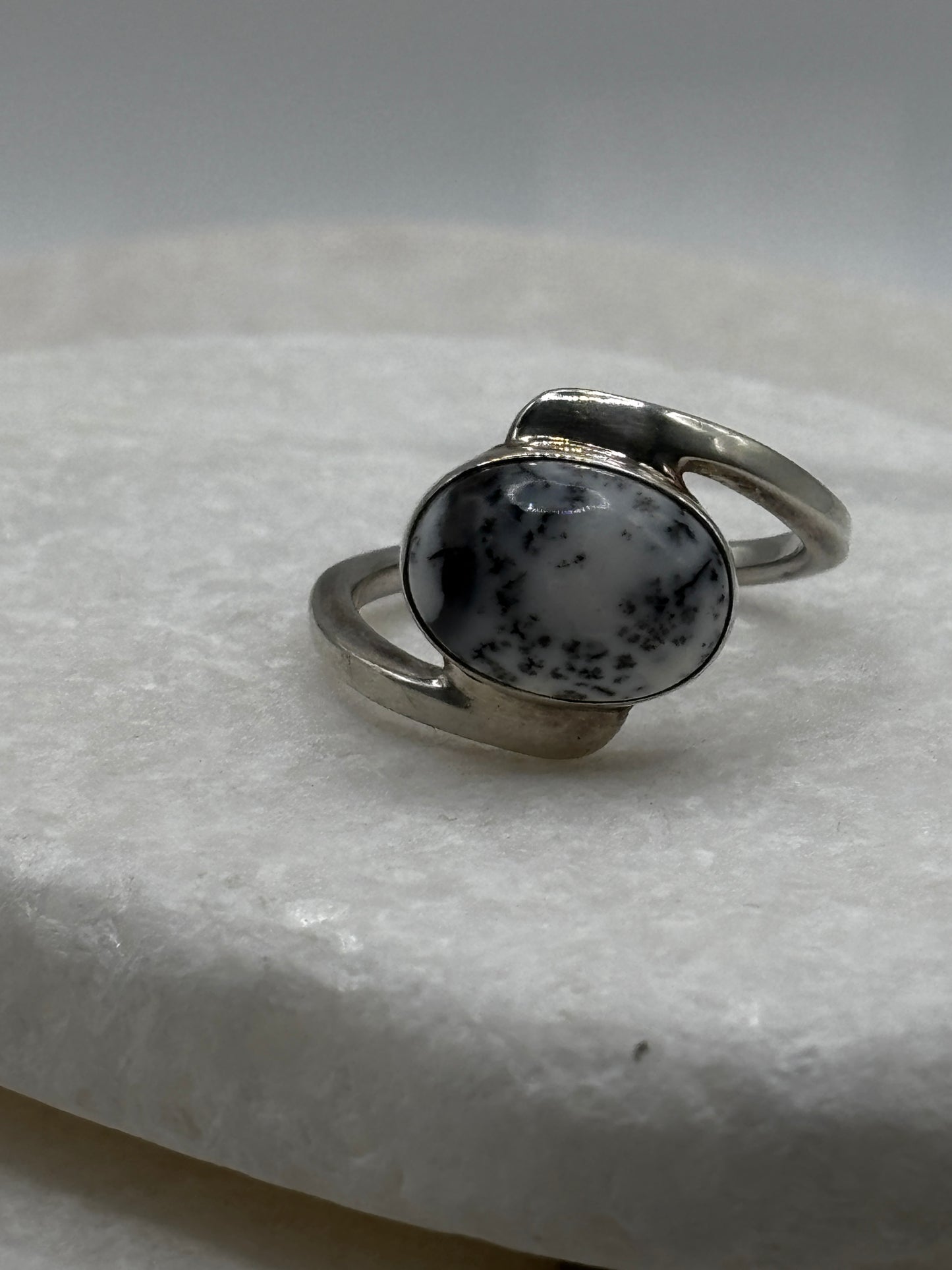 Vintage 925 Sterling Silver Dendritic Opal Ring - Size V