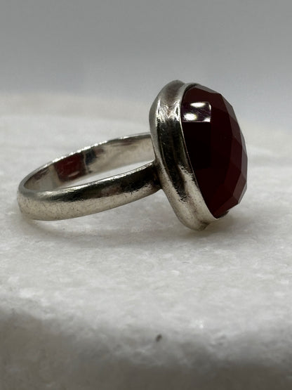 925 Sterling Silver Carnelian Faceted Statement Ring - Size V