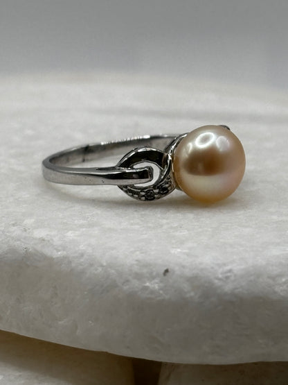 925 Sterling Silver Peach Pearl Ring – Size V